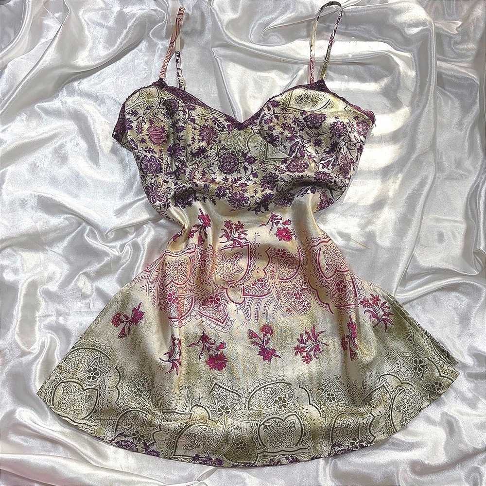 y2k Xhilaration Slip Dress Purple Excellent Paisley Lace Trim Satin Chemise